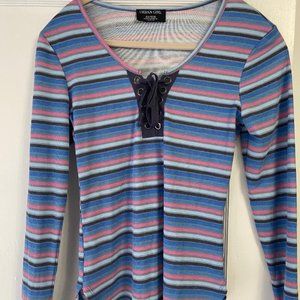 Urban Girl Striped Y2K Long-Sleeve Shirt, Size XS